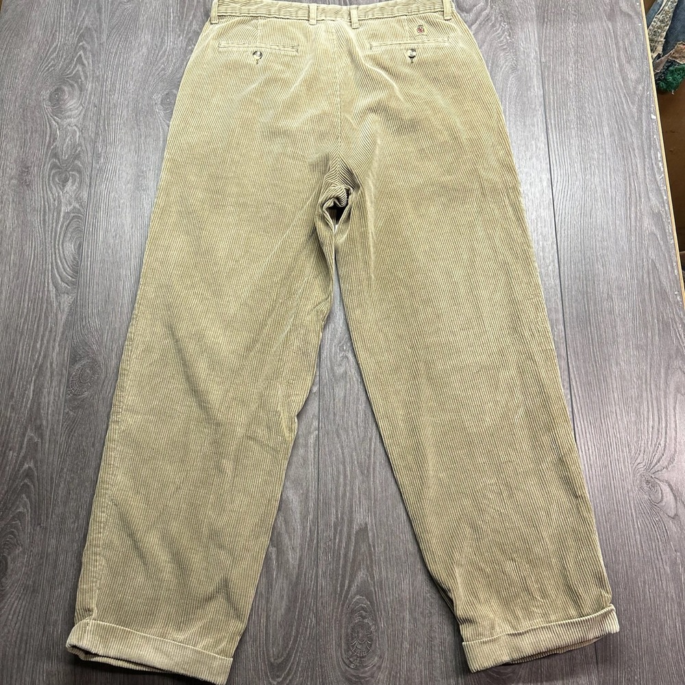 Tommy Hilfiger Vintage Tan Corduroy Pleated Pants Mens 34x28 Khaki Wide Wale
